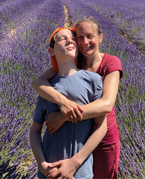 A boy and his mother enjoying life