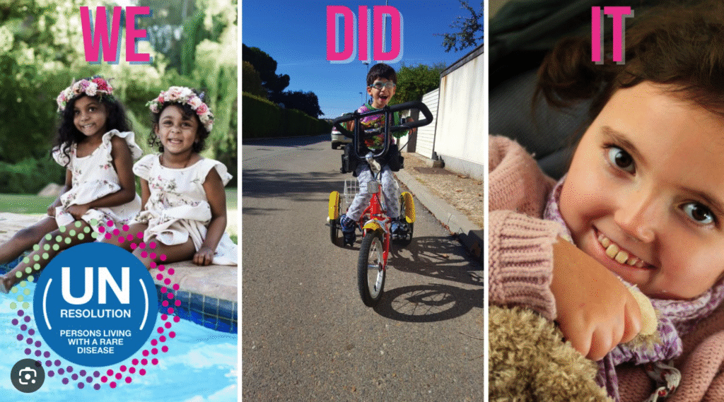 Three different children living with rare diseases happy about resolution