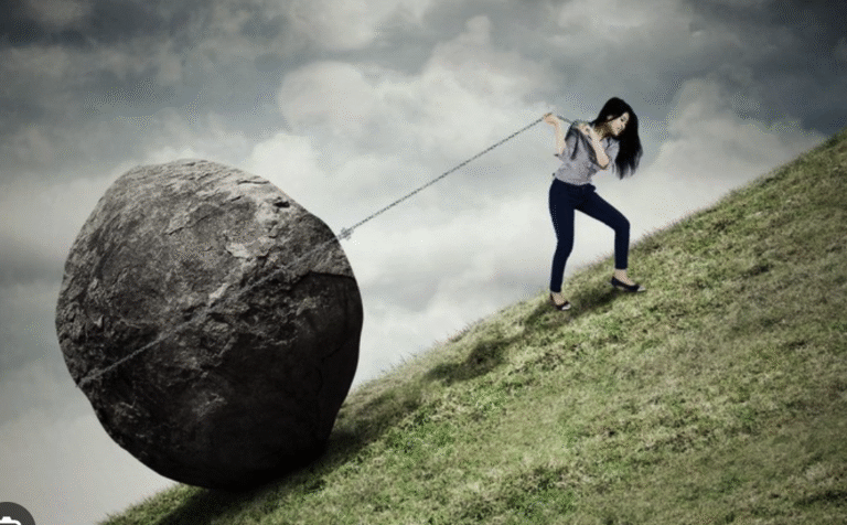The daily struggle of women is like pulling a rock up a hill
