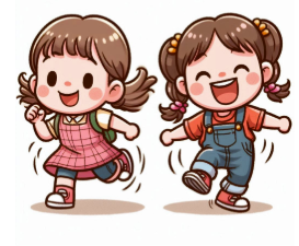 Vücutlarını sallayan iki kızın karikatürü