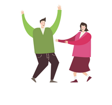 A cartoon of a man and a woman dancing