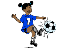 A cartoon of a girl kicking a football