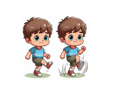 İki pozisyonda yerinde koşan bir çocuğun karikatürü