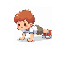 A cartoon of a boy doing a press up