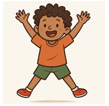 A cartoon of a boy doing a star jump