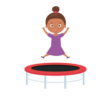 A cartoon of a girl jumping on a trampoline