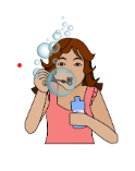 A woman blowing bubbles with a bubble wand