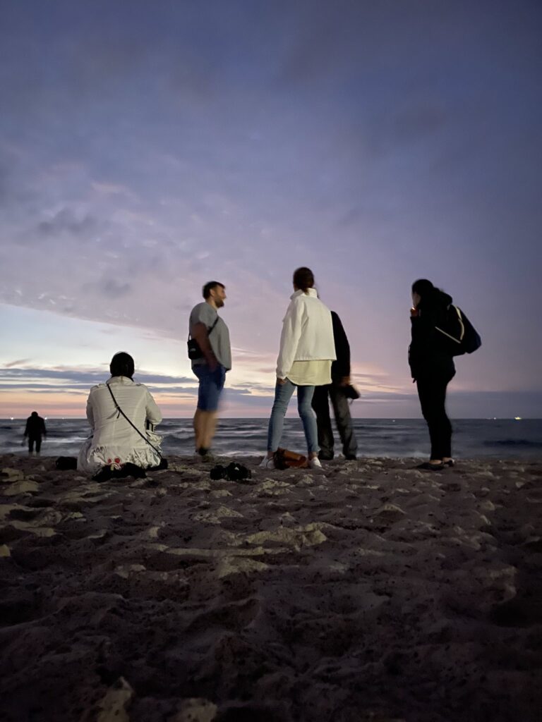 Youth at the beach at sundown
