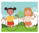 A cartoon of two girls using skipping ropes