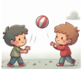 Two cartoon boys throwing and catching a ball
