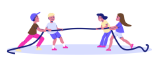 A cartoon of 4 people doing tug of war